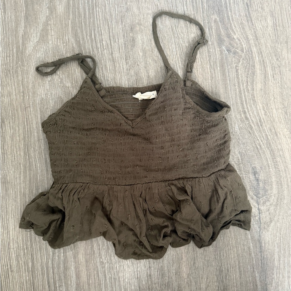 Aeropostale Green Ruffled Smocked Camisole